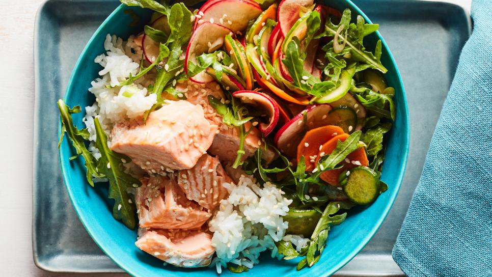 Food Network Kitchen’s 20-Minute Instant Pot Salmon and Rice Bowl.
