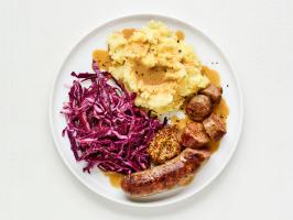 Bratwurst with Mashed Potatoes and Cabbage